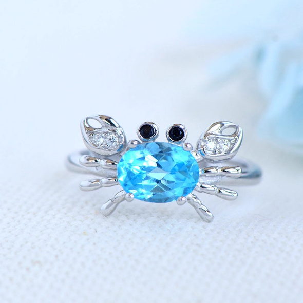 Ocean Blue Topaz Crab Ring: A Whisper from the Sea, A Spark of Joy