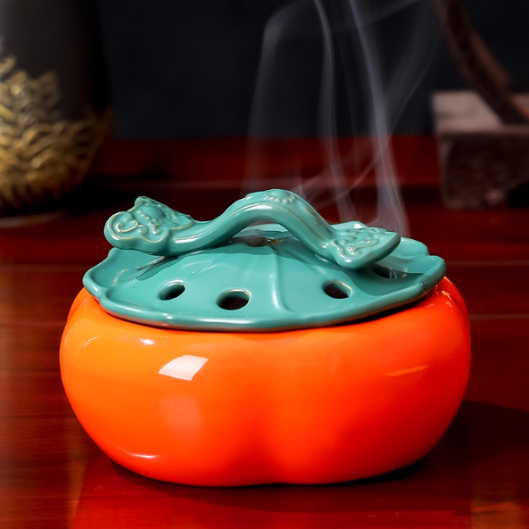 "Shishi Ruyi" Persimmon Incense Burner: The Orb of Earth & Fire