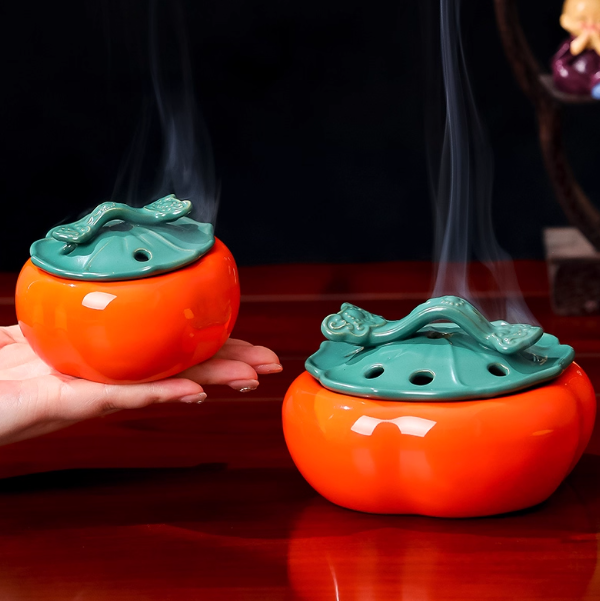 "Shishi Ruyi" Persimmon Incense Burner: The Orb of Earth & Fire