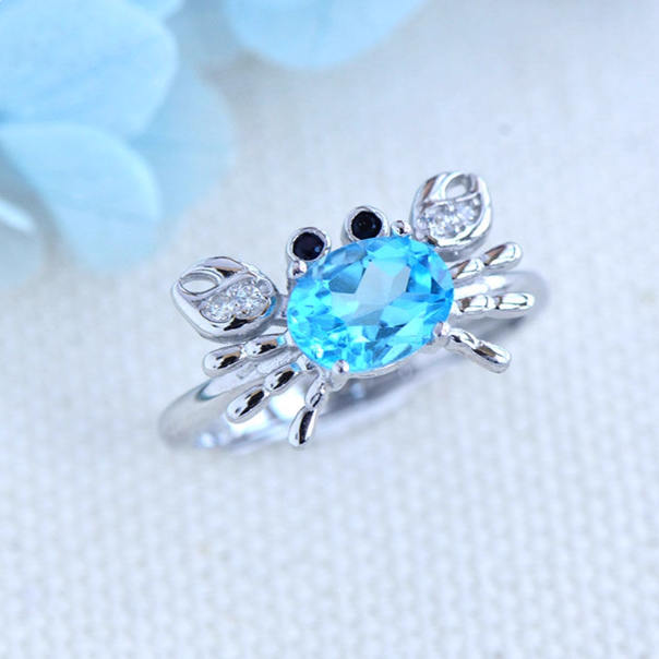 Ocean Blue Topaz Crab Ring: A Whisper from the Sea, A Spark of Joy