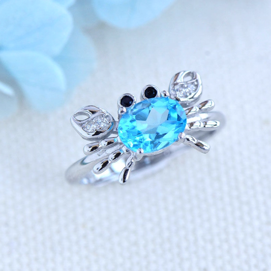 Ocean Blue Topaz Crab Ring: A Whisper from the Sea, A Spark of Joy