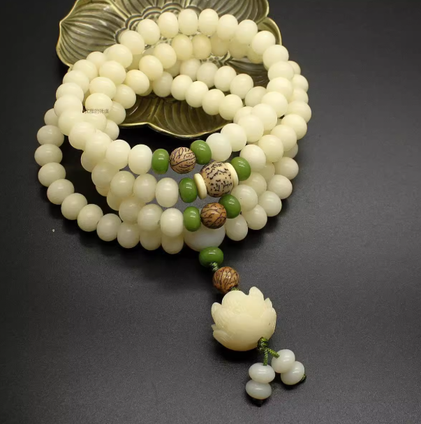 108-Bead White Bodhi Root Mala: Pure Wisdom, Serene Growth
