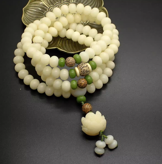 108-Bead White Bodhi Root Mala: Pure Wisdom, Serene Growth
