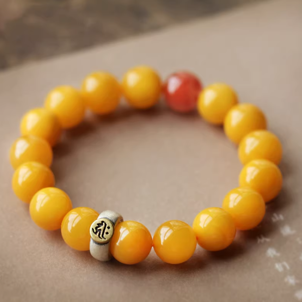Ladies' "Chicken Oil Yellow" Amber Bracelet: Earth's Gentle Embrace, Timeless Fortune