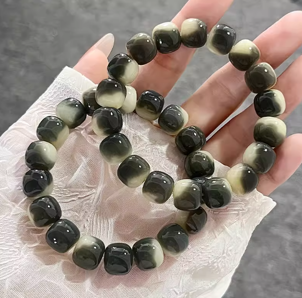 Bodhi root black and white metal bracelet
