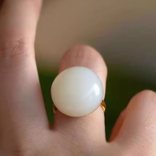 Hetian White Jade Sphere Ring: The Purity of Gold, The Promise of Perfection