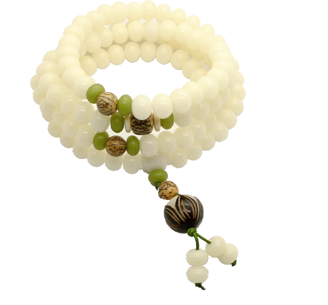 108-Bead White Bodhi Root Mala: Pure Wisdom, Serene Growth