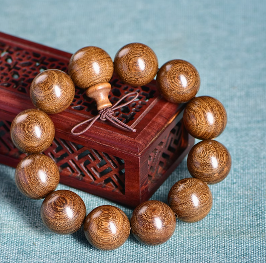 Golden Silk Nanmu Wood Bracelet: Grounding Energy, Flourishing Growth