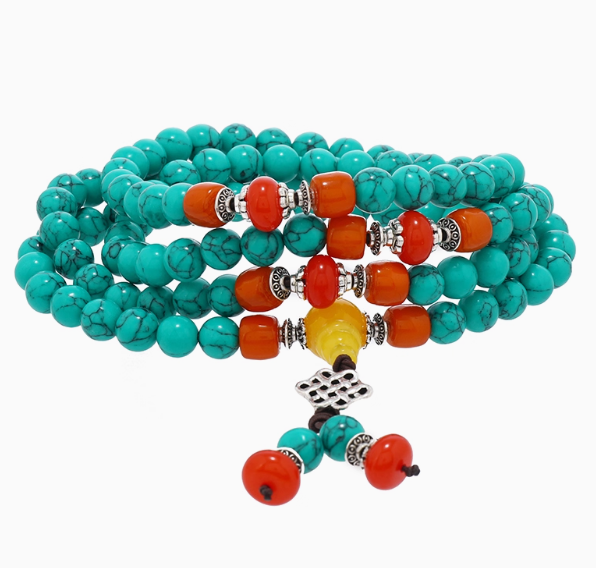 108-Bead Turquoise & Amber Mala: Verdant Growth, Harmonious Spirit