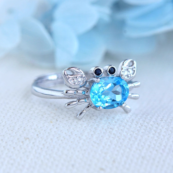 Ocean Blue Topaz Crab Ring: A Whisper from the Sea, A Spark of Joy