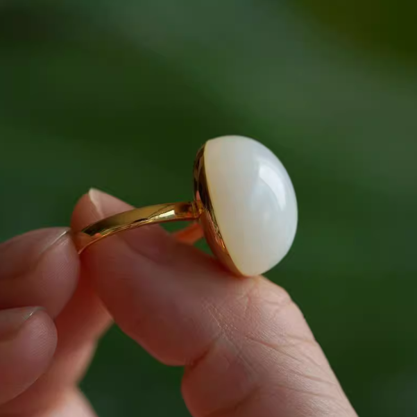 Hetian White Jade Sphere Ring: The Purity of Gold, The Promise of Perfection