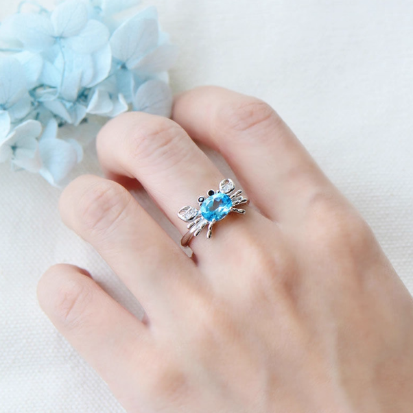 Ocean Blue Topaz Crab Ring: A Whisper from the Sea, A Spark of Joy