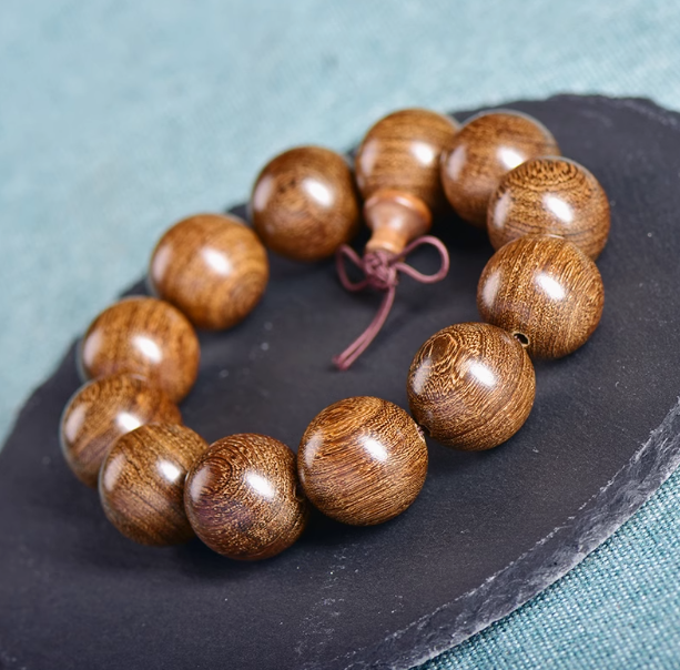 Golden Silk Nanmu Wood Bracelet: Grounding Energy, Flourishing Growth