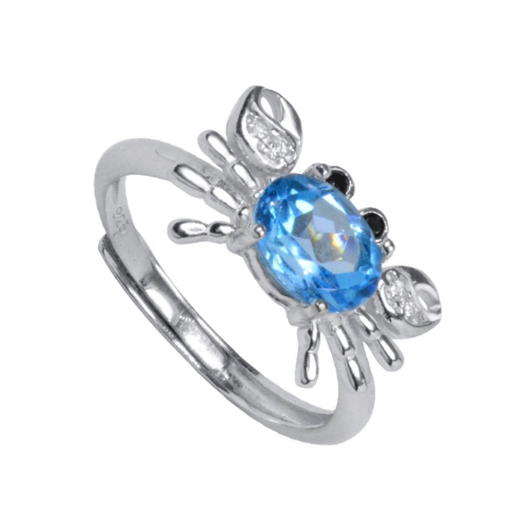 Ocean Blue Topaz Crab Ring: A Whisper from the Sea, A Spark of Joy